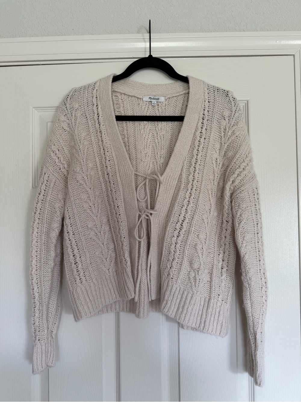 Madewell Light Cream Cable-Knit Tie-Front Cardigan